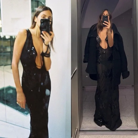 Rat & Boa Giulia Floral Sequin Embroidered Semi Sheer Dress Black NEW with tags - Picture 2 of 10